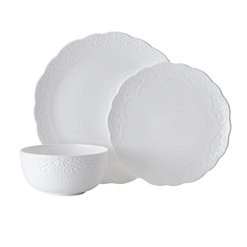 Mikasa Abigail Bone China Lightweight Chip Resistant 12 Piece Dinnerware Set, Service for 4, White