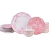 Adelaide Blush 12-Piece Pink Porcelain Dinnerware Set – Service for 4, Plate & Bowl Set, White with Pink Floral Pattern, for