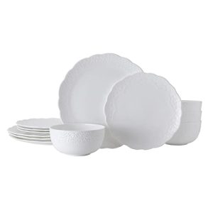 Mikasa Abigail Bone China Lightweight Chip Resistant 12 Piece Dinnerware Set, Service for 4, White