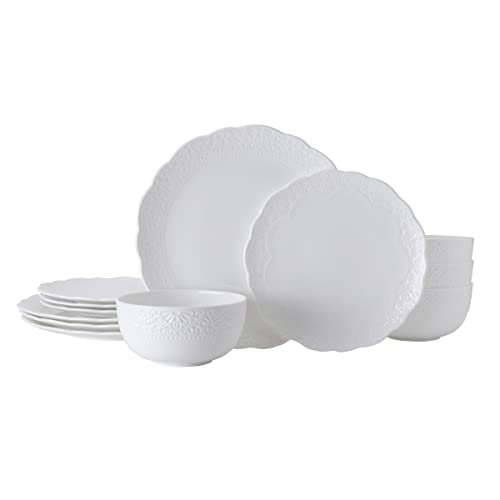 Mikasa Abigail Bone China Lightweight Chip Resistant 12 Piece Dinnerware Set, Service for 4, White