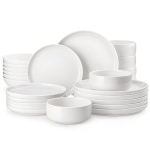 Plates and Bowls Sets, 24 Pieces Modern Porcelain Dinnerware Set for 6 Ceramic Dishware Dishes White Kitchen Dinner Dining Ware