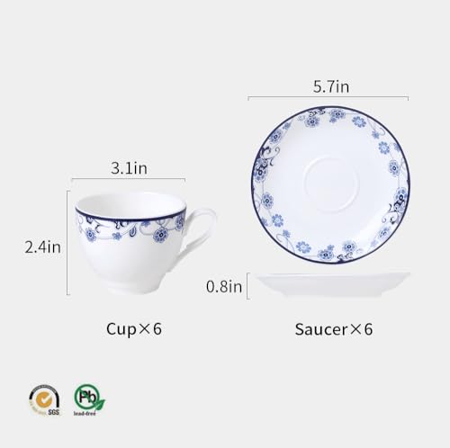 Navy Blue Espresso Cups and Saucers Set of 6