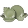 Queenslane 16 Piece Double Bowl Plates and Bowls Dinnerware Sets - Matte Green