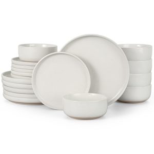 Stoneware Dinnerware Sets, 18-Piece Plates and Bowls Set for 6, Dishes Set for Home Restaurant, Speckled Milky White