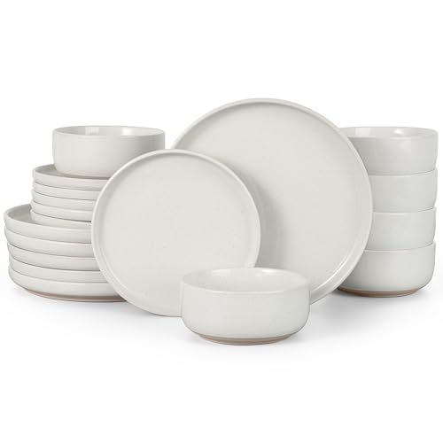 Stoneware Dinnerware Sets, 18-Piece Plates and Bowls Set for 6, Dishes Set for Home Restaurant, Speckled Milky White