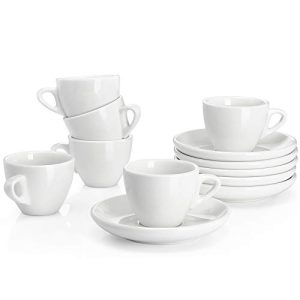2 Ounce Espresso Cups with Saucers, Porcelain Espresso Cups Set of 6 - White