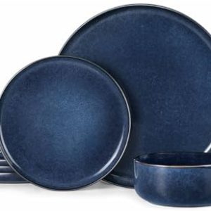 12 Pieces Dinnerware Set Stoneware Service for 4, Dinner Plates and Bowls Sets, Double Reactive Glaze Dishes Set for Kitchen,