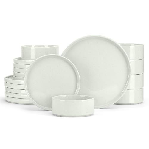 Dinnerware Sets for 6, 18-Piece Stoneware Plates and Bowls Set, Modern Kitchen Dinning Dishware, Chip and Scratch Resistant,