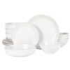 Dinah 16 Piece Double Bowl Stoneware Embossed Speckled Dinnerware Set - Matte White