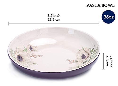 Purple Poppy Ceramic 12 pcs Dinnerware Set, Service for 4, Inclusive of 11 inch Dinner Plates, 8.75 inch Salad Plates and 35oz