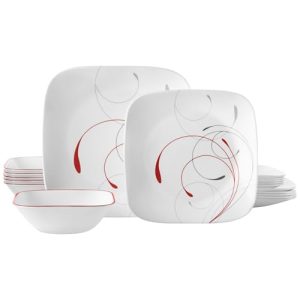 Vitrelle 18-Piece Service for 6 Dinnerware Set Triple Layer Glass and Chip Resistant, Lightweight Square Plates and Bowls Set,