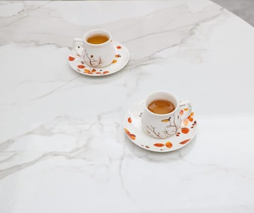 12 Pieces Fine Porcelain Espresso Cups and Saucers set of 6,2.5 oz,Espresso Shot Cup set for 6 Person,Antumn Leaves Parttern