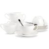 Espresso Cups with Saucers and Spoons, 6 oz White Tea Cup Set, Porcelain Coffee Cup and Saucer Set with Stainless Steel Spoon