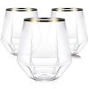 40 Pcak Plastic Stemless Wine cocktail Whiskey Champagne Glasses, 12 Oz Gold Rim Disposable Clear Unbreakable Cups for Party