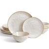 Dinnerware Sets for 4, Ocean Round 12-Piece Kitchen Plates and Bowls Sets, Reactive Glaze, Microwave and Dishwasher Safe,