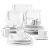 Ivory White Dinnerware Sets, 30-Piece Porcelain Plates and Bowls Sets, Modern Dish Set for 6, Square Plates Dinnerware Set