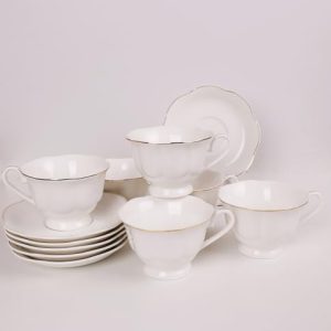 12 Pieces Tea Cup set Fine Porcelain 6oz Cup and Saucer set of 6 for Cappuccino Tea Flat White Coffee