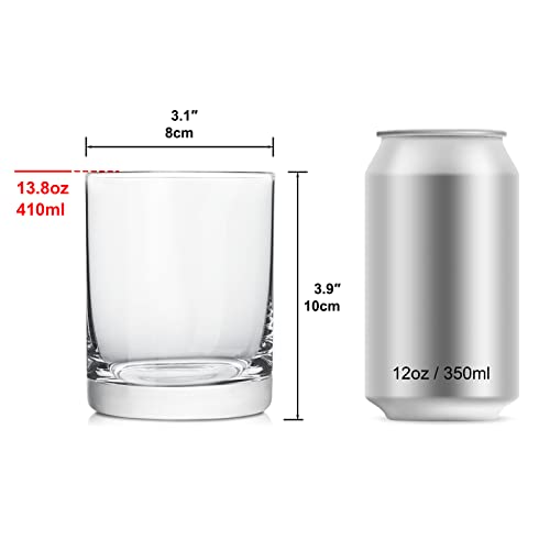 Heat-Resistant Drinking Glasses Set of 6 Double Fashioned Glass Lowball Tumblers 13.8oz Made From Premium Borosilicate All