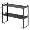 2 Pack Expandable Kitchen Cabinet Organizer Shelves, Stackable Heavy Duty Metal Small Storage Shelf, Adjustable Counter Shelf