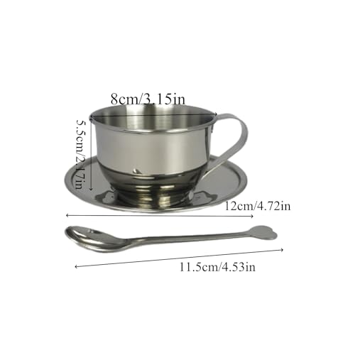 8 Packs Stainless Steel Coffee Cups 5.75 Oz Coffee Mugs with Spoon and Saucer Espresso Cups Cups Mugs for Coffee, Latte,Tea,