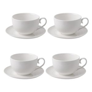 10 oz Cappuccino Cups with Saucers - Ceramic Espresso Coffee Cups Set of 4, White Tea Mugs and Saucer, Latte Mugs Set, Microwave