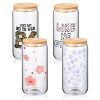 2 Pcs Drinking Glasses with Bamboo Lids and Straw 2pcs Set - 16oz U-Shaped Cups, Iced Coffee Glasses, Cute Reusable Bottle,