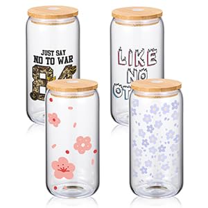 2 Pcs Drinking Glasses with Bamboo Lids and Straw 2pcs Set - 16oz U-Shaped Cups, Iced Coffee Glasses, Cute Reusable Bottle,