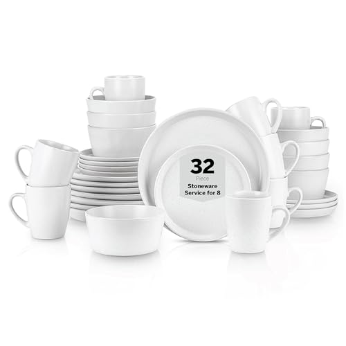 Albie 32-Piece Dinnerware Set Stoneware, White Speckled