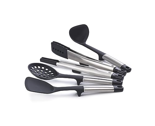 Elevate Fusion 5-piece Silicone Utensil Set with Storage Stand, Stainless Steel