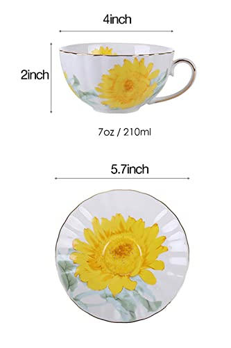 Ceramic Teacup Sunflower Vintage Chintz Porcelain Coffee Mug Tea Cup with Saucer