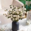 Fake Flowers in Vase for Centerpieces: Metal Vase with 12 Stems of Artificial Kiku Flowers Eucalyptuses Home Table Decor - White