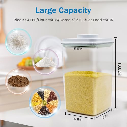 Pop Airtight Food Storage Containers Set with Lids, Large 4.2Qt/4L Food Containers with Scoop, Kitchen Pantry Organization and