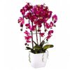 Potted Silk Faux Artificial Flowers Arrangements Realistic Purple Fuchsia Orchid in White Ceramic Pot for Home Decoration Living