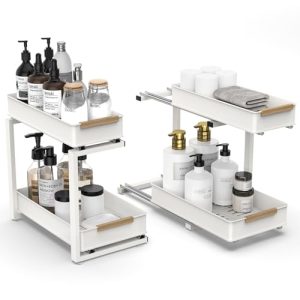 Under Sink Organizer 2 Pack - 2 Tiers Pull Out Cabinet Organizer for Kitchen or Bathroom, Slide Out Storage Shelf for Pantry,