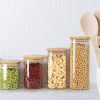 12 Pcs 24 Pcs Square Pantry Glass Storage Jars with Bamboo Lids 4 Sizes Food Storage Containers Clear Stackable Canisters