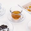 Glass Tea Cups and Saucers Set of 6 - Glass Coffee Mugs -Teacups for Espresso Cappuccino Latte Tea - Dishwasher Microwave Safe