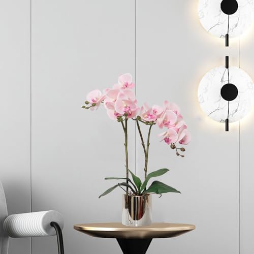 Artificial Orchid Flower Plant Real Touch Faux Orchids in Ceramic Vase Pink 19.7'' Fake Phalaenopsis Flower Arrangement
