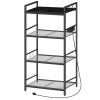 Bakers Rack with Power Outlet, Microwave Stand with Hooks, Multifunctional Storage Rack, Coffee Bar with Enclosure, Kitchen