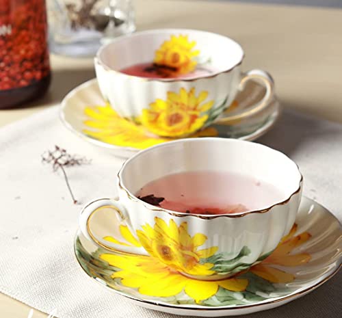 Ceramic Teacup Sunflower Vintage Chintz Porcelain Coffee Mug Tea Cup with Saucer