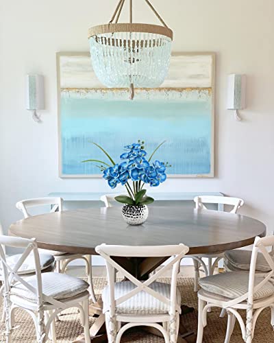 Orchids Artificial Flowers, 20'' Blue Faux Orchid Flowers with Silver Vase Fake Phalaenopsis Silk Flowers for Home Coffee Table