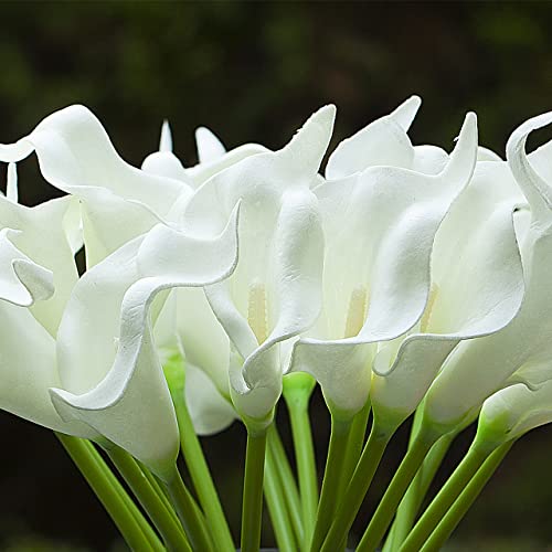 20 Pieces Real Touch Lilies Artificial Flowers with Vase, Faux Calla Lily Flowers Arrangement with Faux Water in Glass Vase for