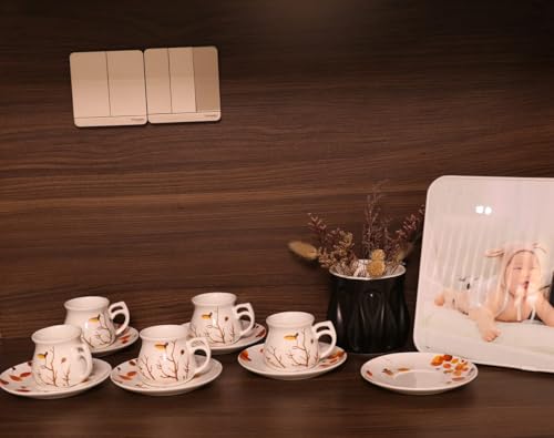 12 Pieces Fine Porcelain Espresso Cups and Saucers set of 6,2.5 oz,Espresso Shot Cup set for 6 Person,Antumn Leaves Parttern
