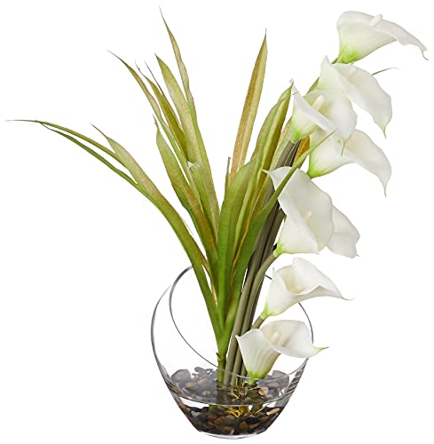 15.5in. Calla Lily and Grass Artificial Arrangement in Vase, Cream