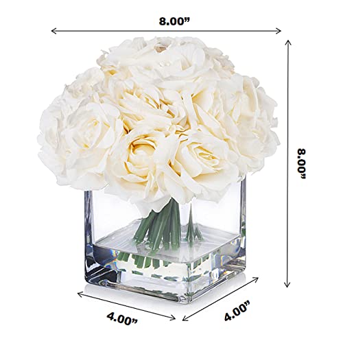 18 Pieces Rose Artificial Flowers in Vase, Artificial Flowers Arrangements in Vase with Faux Water for Dining Table Decoration,