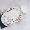 Audrina Water Color Flowers Bone China Lightweight Chip Resistant 12 Piece Dinnerware Set, Service for 4, White