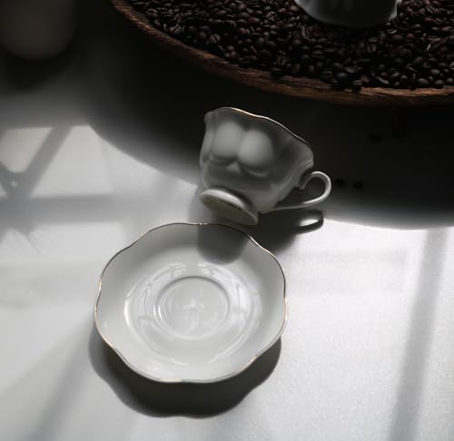 12 Pieces Tea Cup set Fine Porcelain 6oz Cup and Saucer set of 6 for Cappuccino Tea Flat White Coffee