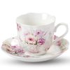 Elegant Tea Cups and Saucers Set of 6 – 7 oz Floral Porcelain Teacup Set for Women – Microwave & Dishwasher Safe – Ideal Gift