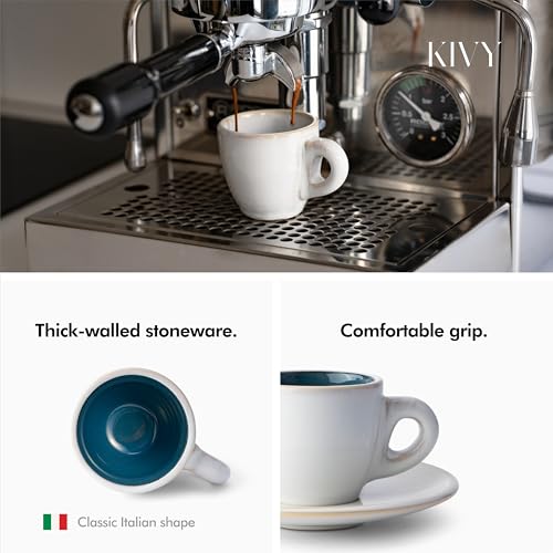 3 oz Espresso Cup Set of 4 - Thick Walled Stoneware Espresso Cups and Saucers - Italian Style Expresso Shots Cup and Saucers -