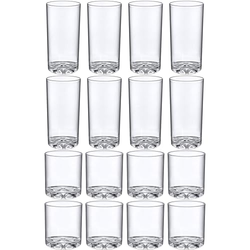 - Liberty - 12-Ounce and 16-Ounce Plastic Tumblers (Set of 16), Plastic Drinking Glasses, All-Clear Reusable Plastic Cups,