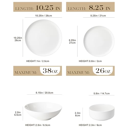 Plates and Bowls Sets, 24 Pieces Modern Porcelain Dinnerware Set for 6 Ceramic Dishware Dishes White Kitchen Dinner Dining Ware